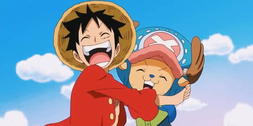 Luffy et Chopper de l'anime One Piece s'embrassent et rient