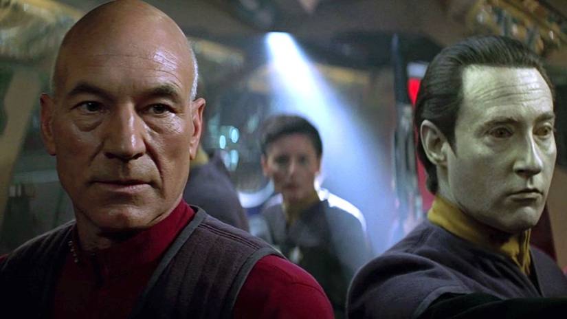 Picard and Data lead a security team against the Borg