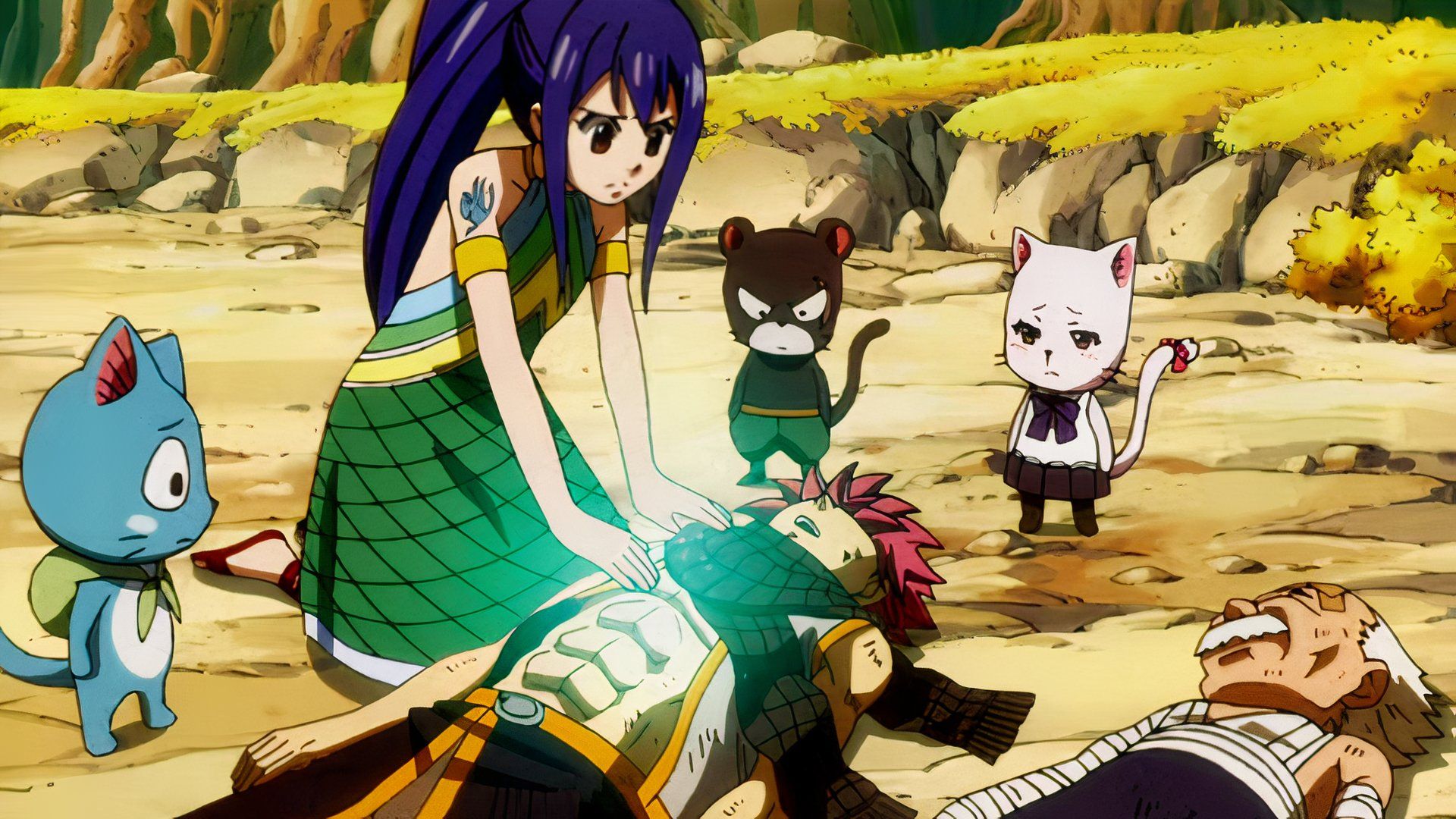 Wendy uses her magic to heal Natsu in Fairy Tail