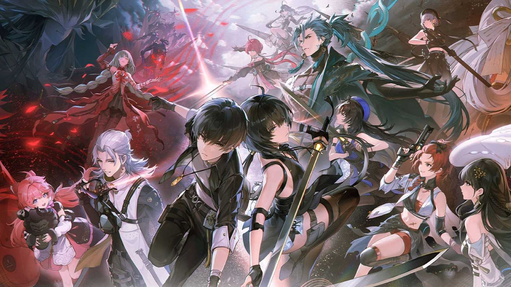 The two main protagonists of Wuthering Waves together with other cast members around them in key art