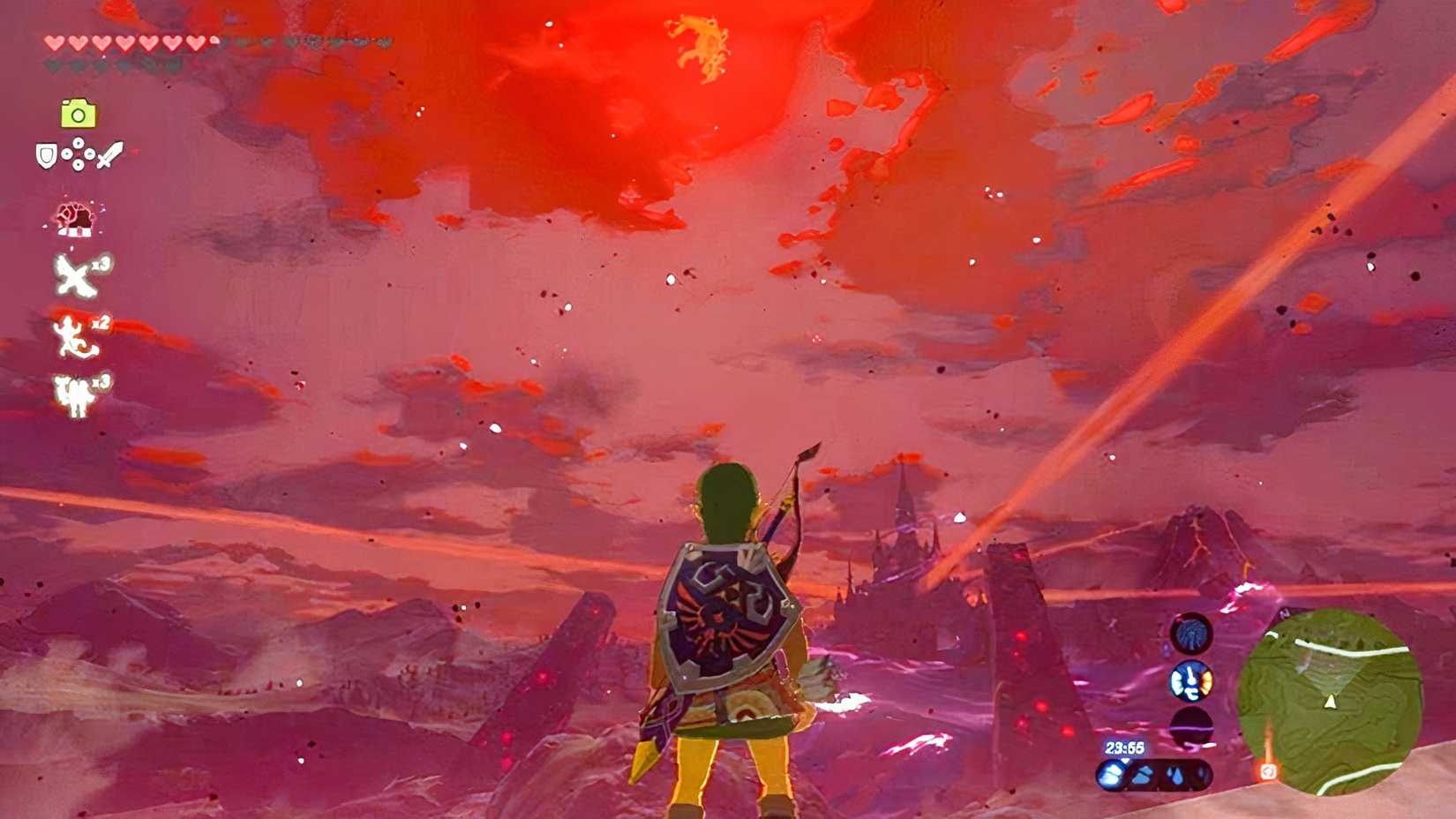 Link looks at the Blood Moon in The Legend of Zelda: Breath of the Wild