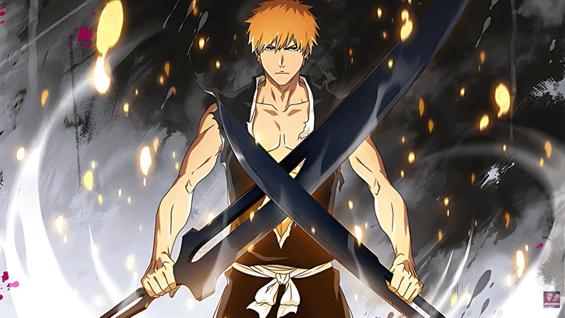 Ichigo du 8e anniversaire de Bleach : Brave Souls posant avec deux épées