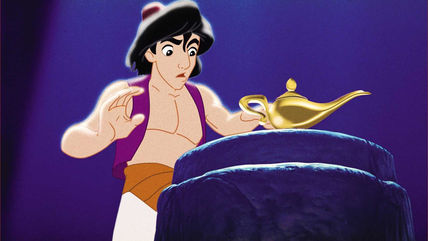 Aladdin lifting a lamp in Aladdin.