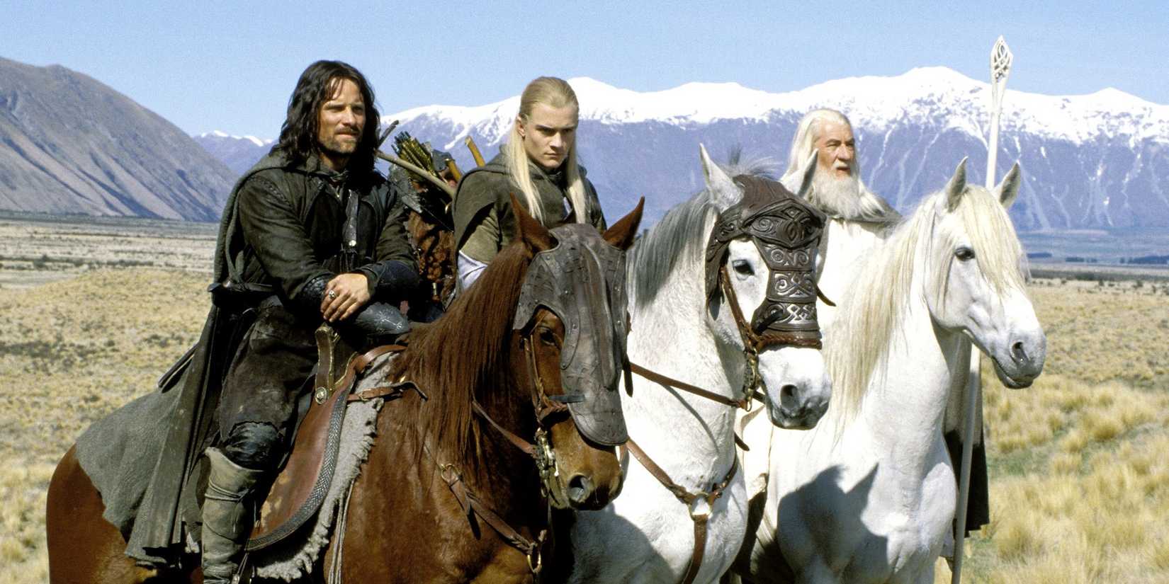 Aragorn Legolas and Gandalf on horseback in The Lord of the Rings The Two Towers