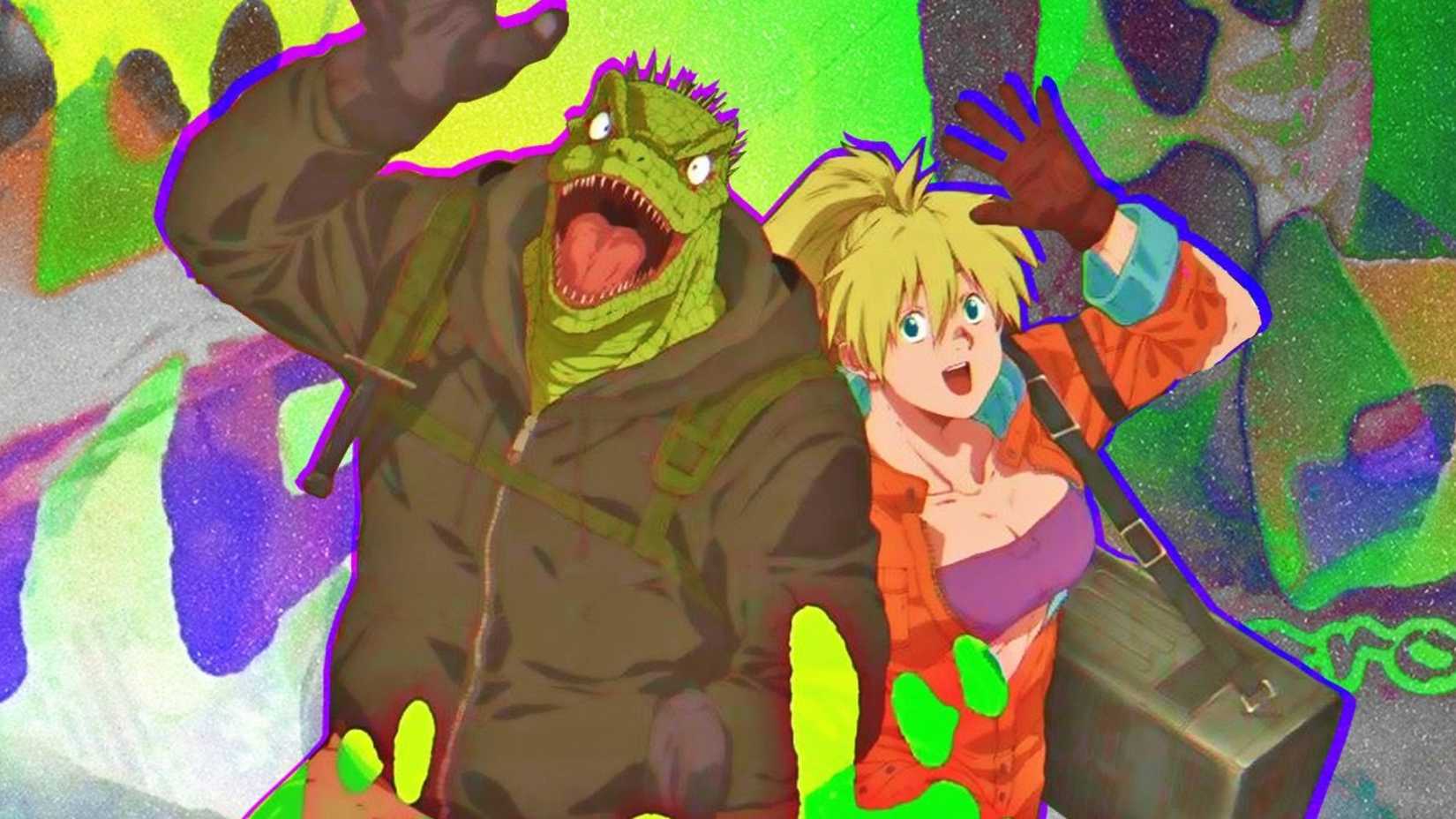 Caiman and Nikaido smile and pose together in Dorohedoro Season 2.