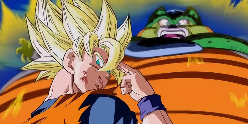 Dragon Ball Z Cell Saga Super Saiyan Goku prépare la transmission instantanée alors que Cell explose