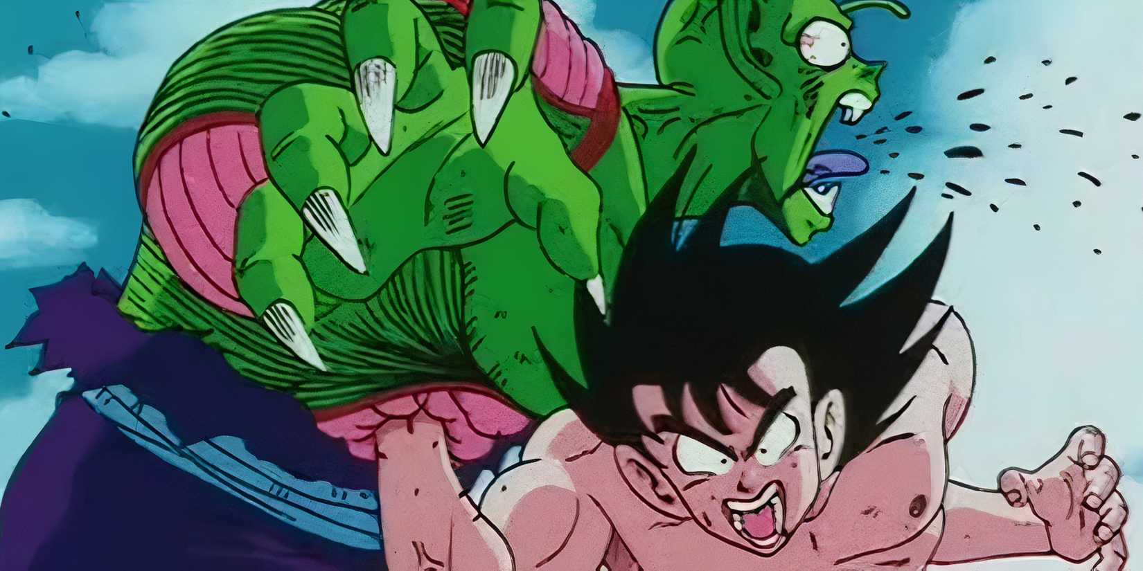 Goku punches Piccolo in the stomach in Dragon Ball's 23rd World Martial Arts Tournament.