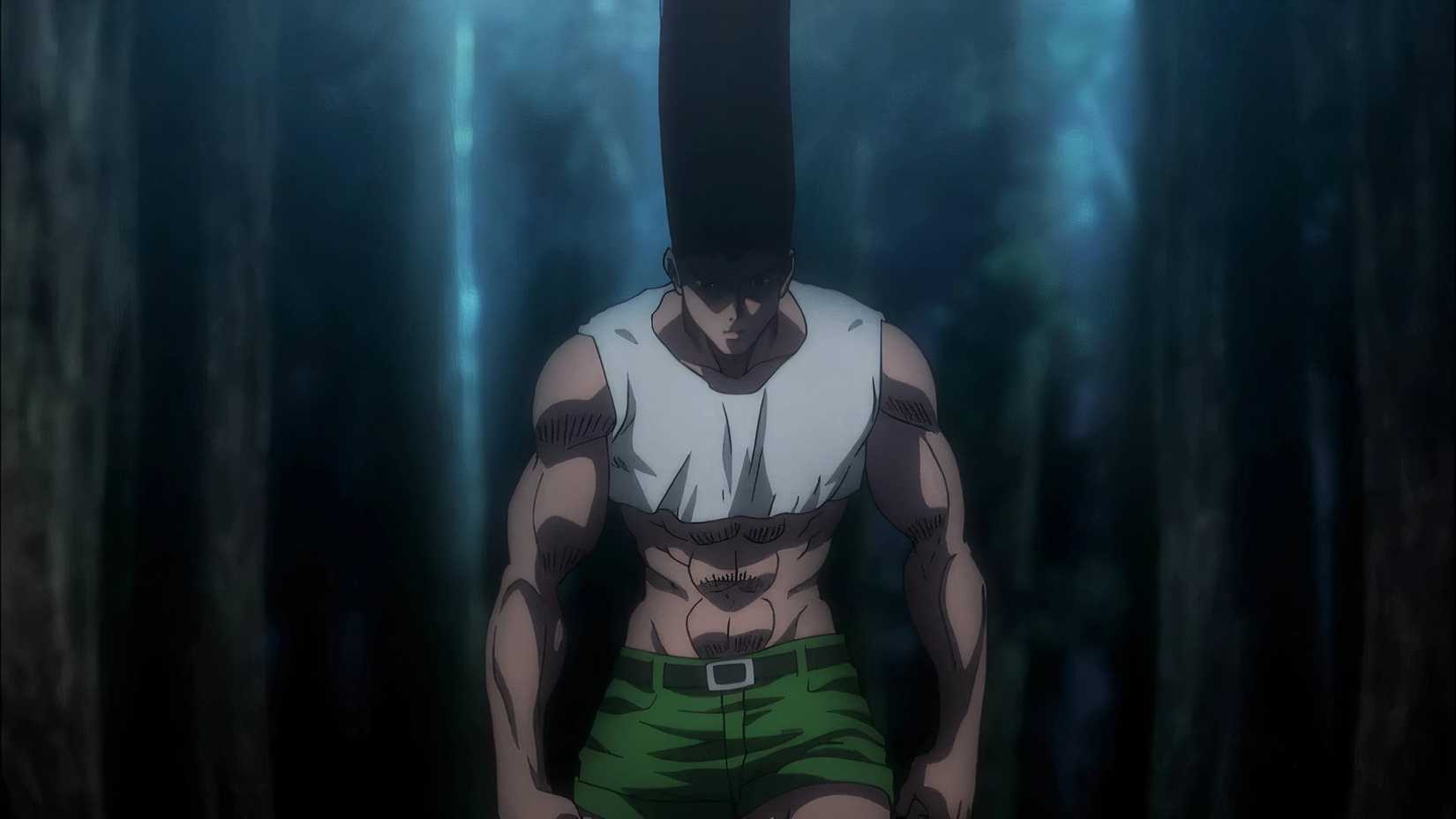 Gon se transforme en adulte lors de son combat contre Neferpitou dans l'épisode 131 Hunter x Hunter 