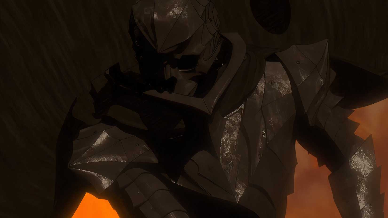 Guts slashes his sword while wearing the Berserker Armor in Season 2, Episode 9 of Berserk (2016)