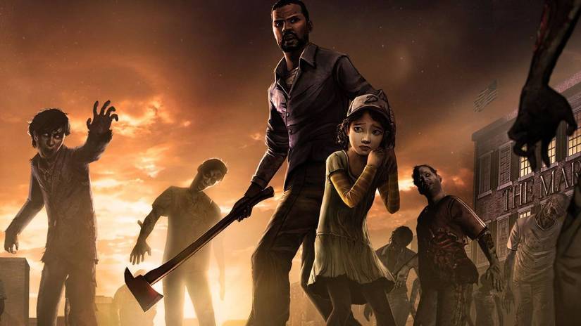 Lee and Clementine in the Walking Dead Game