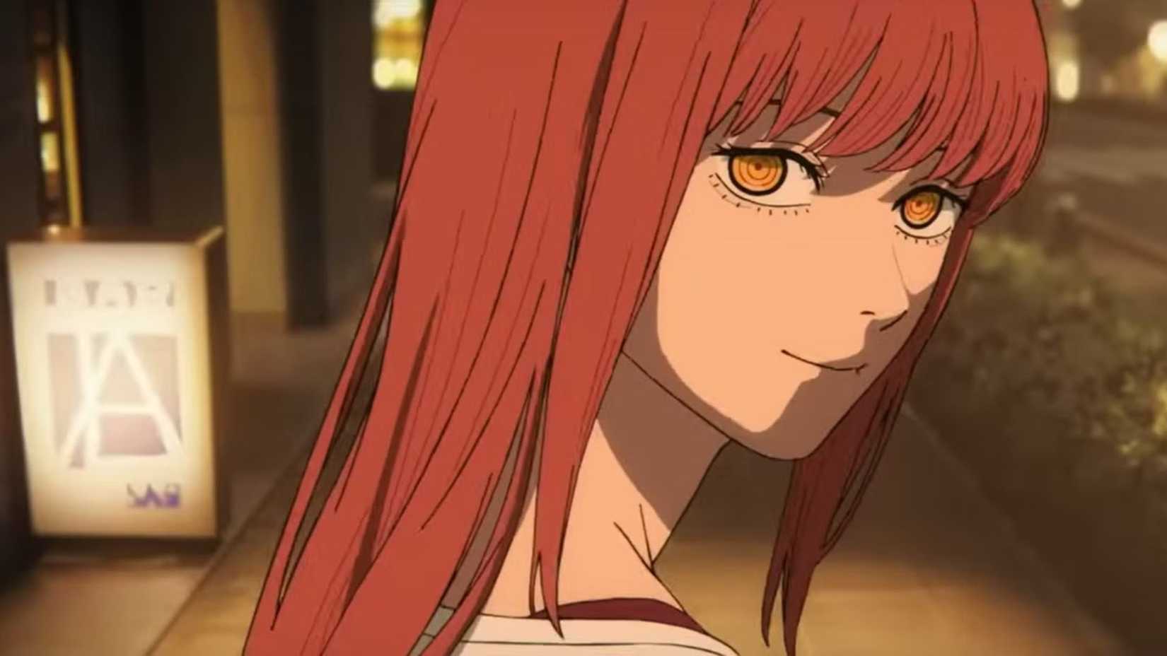 Makima smiling at night in Chainsaw Man The Movie Reze Arc anime.