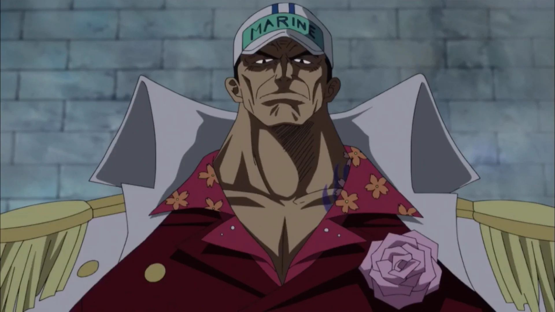 One Piece's Akainu stands tall in his Marine uniform