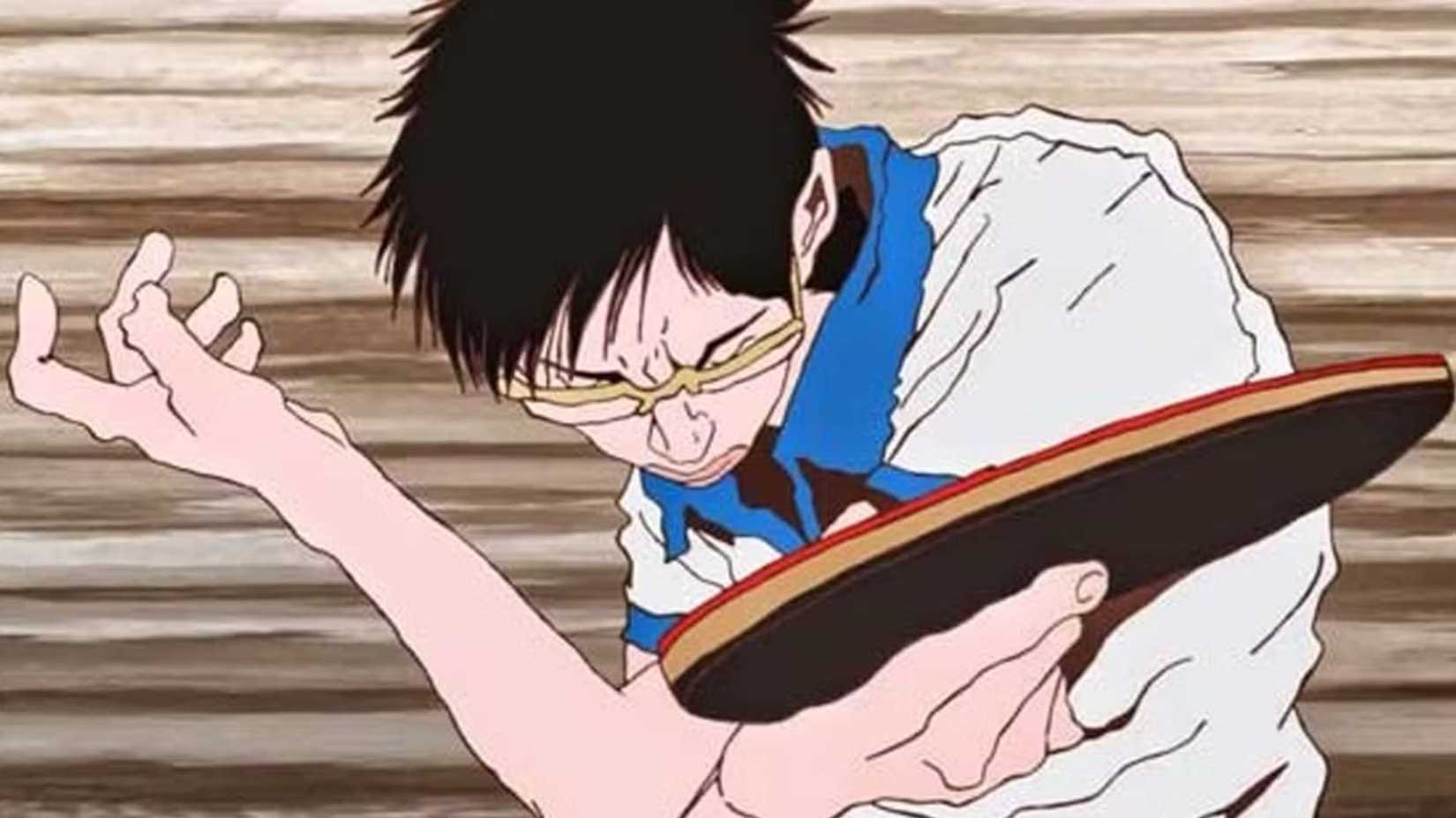 Smile swings a ping pong paddle in Ping Pong the Animation.