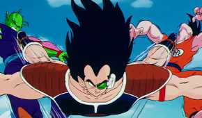 Raditz double kicks Piccolo and Goku at the same time in Dragon Ball Z Episode 4.