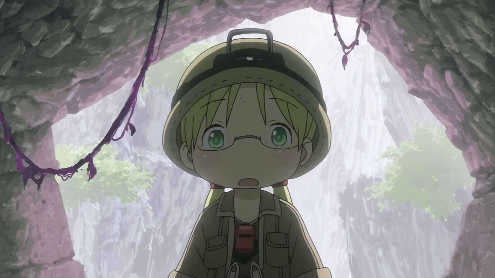 Riko looks shocked and scared in Made in Abyss Episode 1.