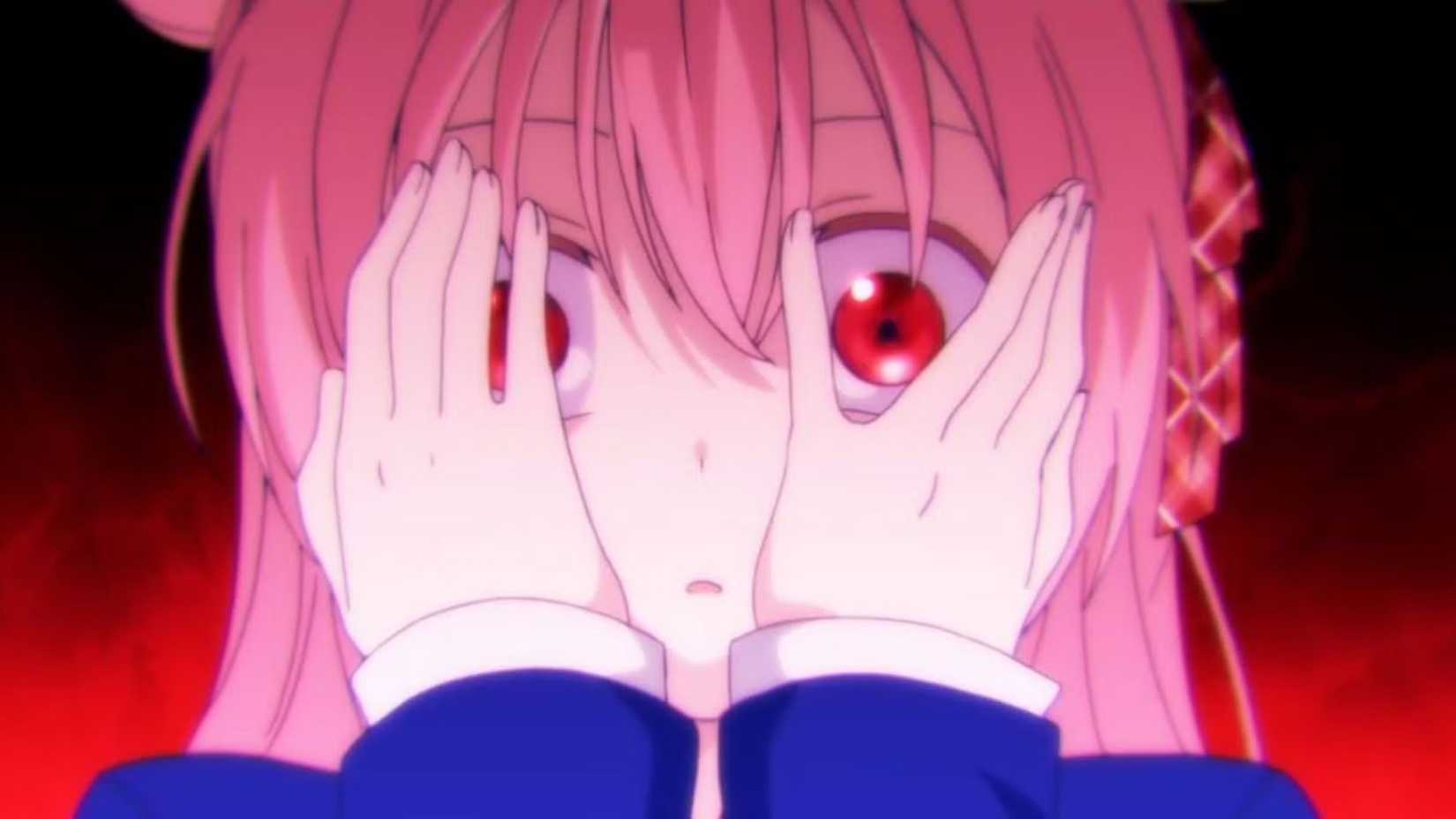 Satou Matsuzaka looking through her fingers in Happy Sugar Life.
