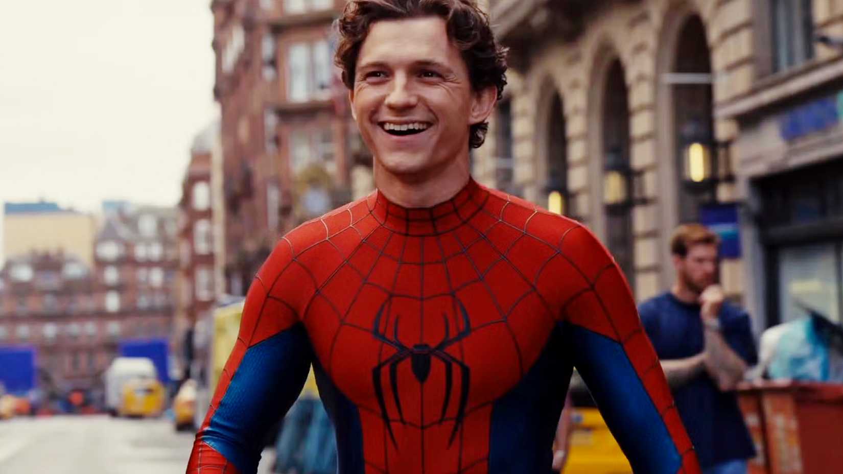 Tom Holland in costume on the set of Spider-Man: Brand New Day