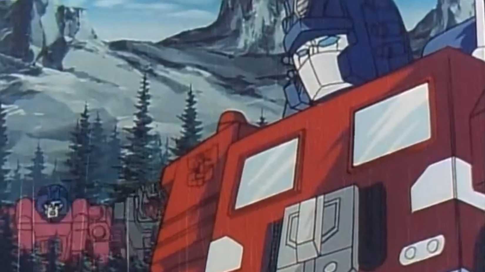 Super Ginrai after combining stares at a group of Decepticons while surrounded in the forest in Transformers Masterforce