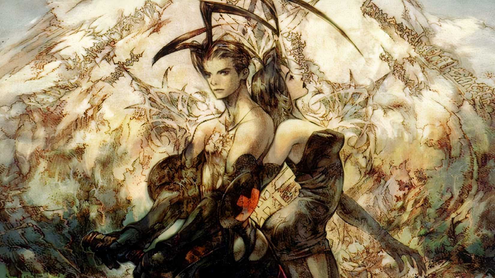 Vagrant Story art showing Ashley Riot holding a weapon while standing next to his partner Callo