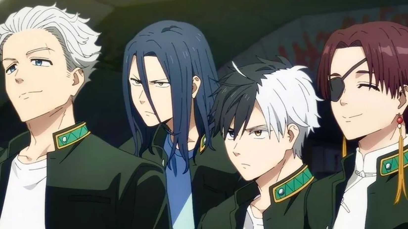 Hajime Umemiya, Kyotaro Sugishita, Haruka Sakura, and Hayato Suo standing together from Wind Breaker
