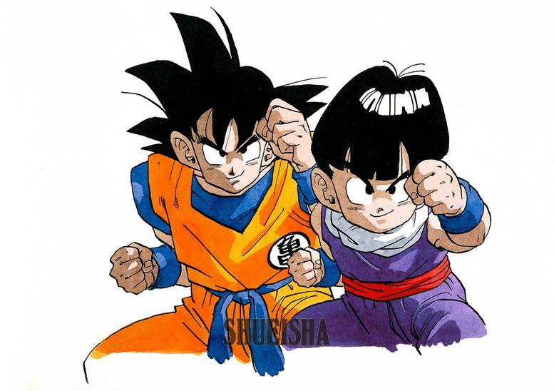 Dragon Ball manga's Goku and Gohan in identical poses for Shonen Jump, 1989