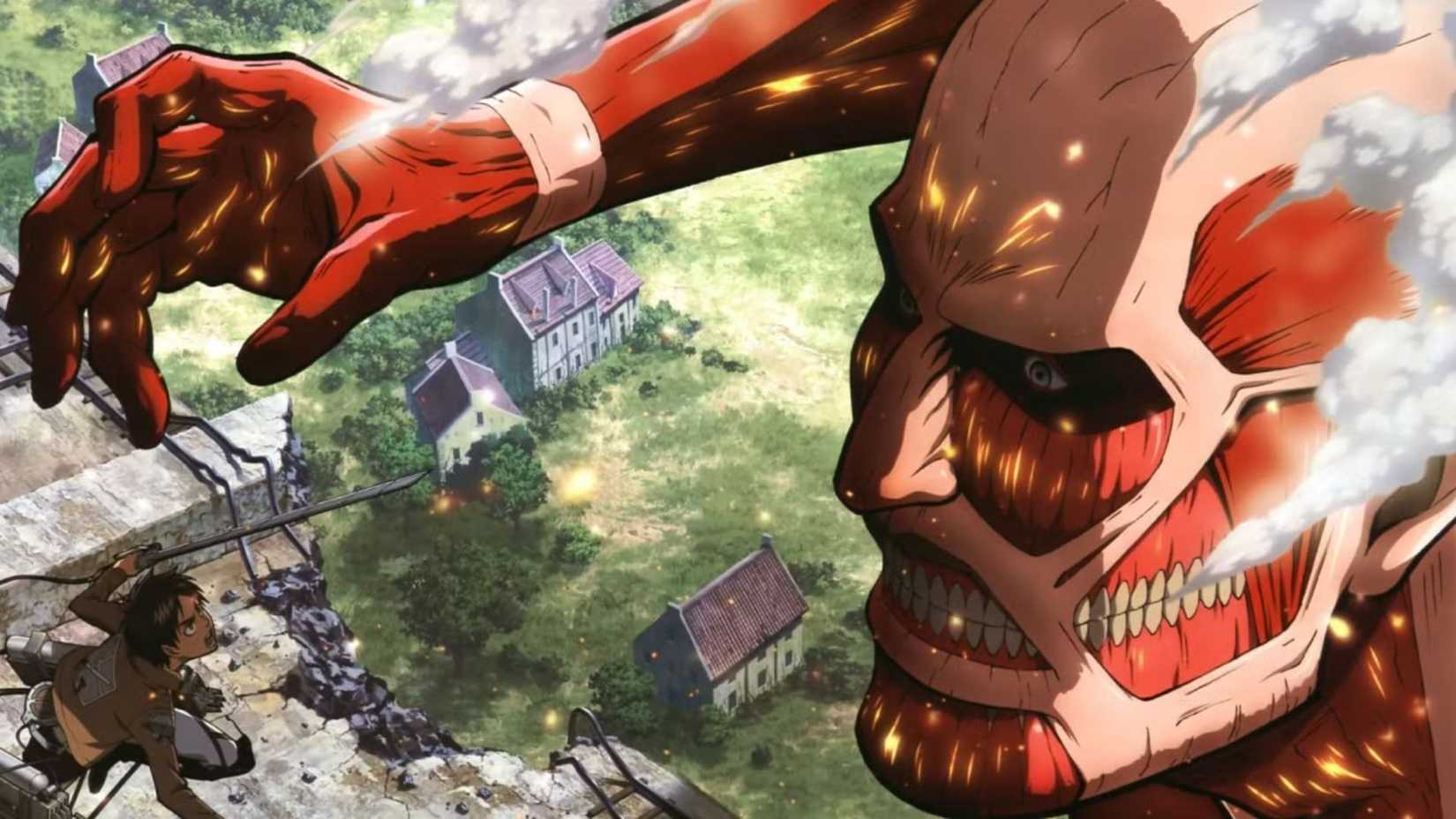 Attaque sur Titan Eren charge le Titan colossal.