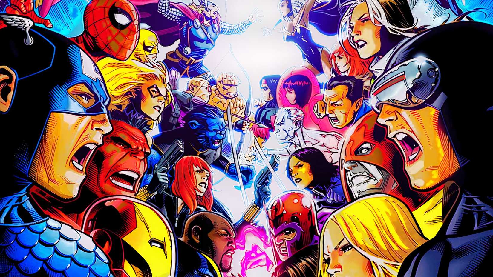 Avengers vs. X-Men fighting in Marvel Comics