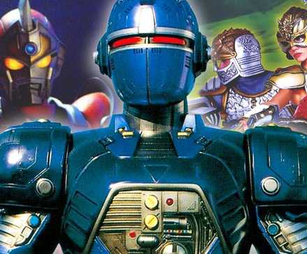 Collage of Beetleborgs, Superhuman Samurai Syber Squad, and the Mystic Knights of Tir Na Nog