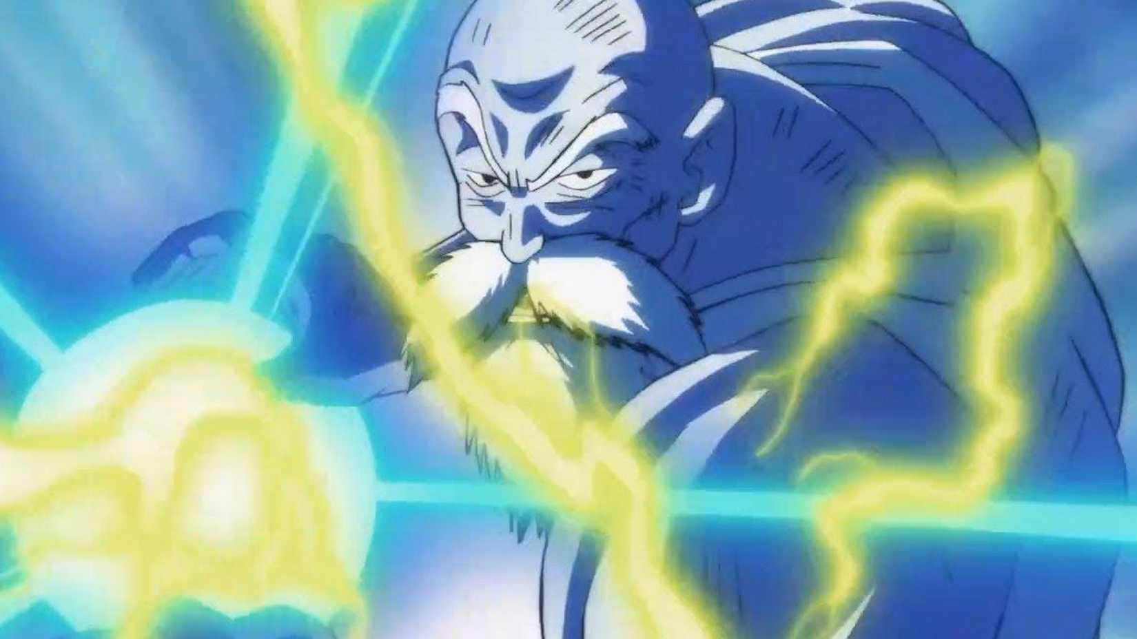 Maître Roshi prépare le plus grand Kamehameha contre Ganos dans Dragon Ball Super.