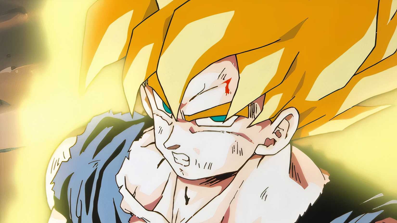 Super Saiyan Goku scowls in Dragon Ball Z Kai Episode 47 Awaken, Legendary Warrior! Goku the Super Saiyan!