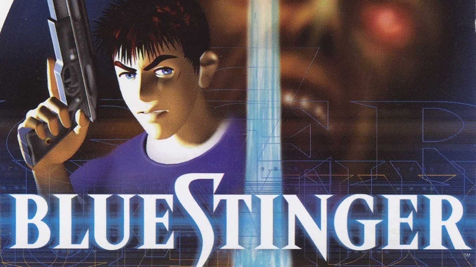Dreamcast Blue Stinger showing the main character holding a gun and looking angry