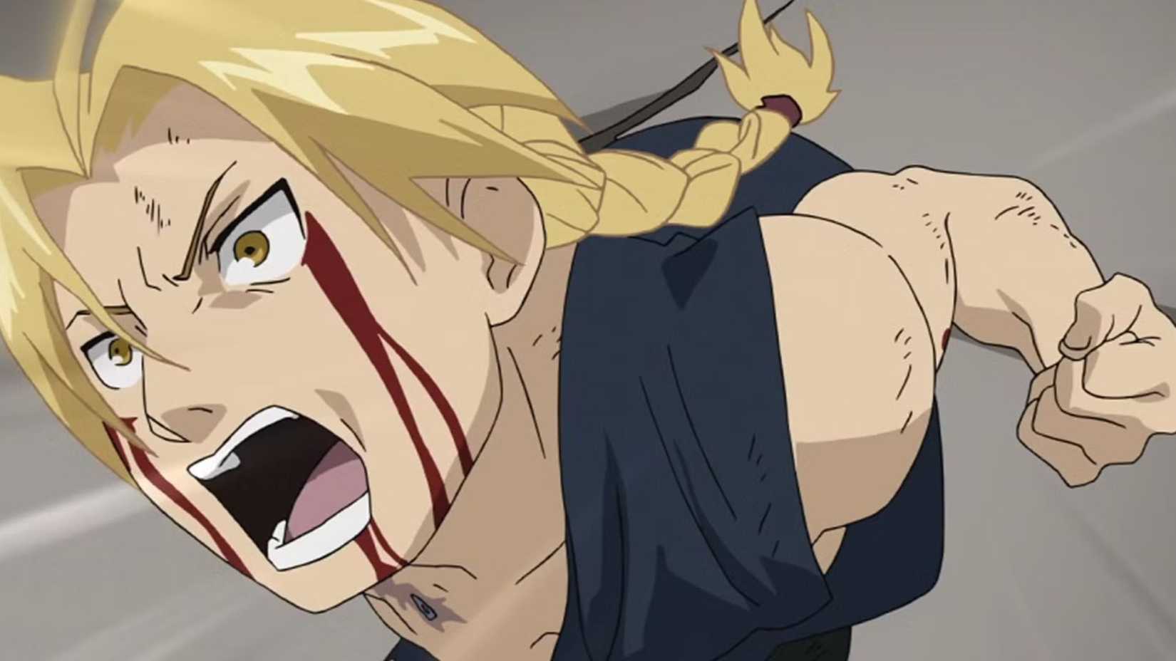 Edward Elric donne un coup de poing dans Fullmetal Alchemist : Brotherhood.