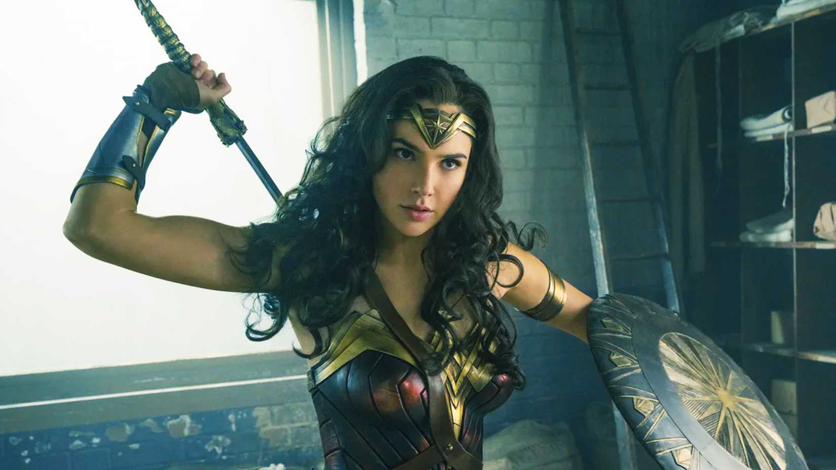 Gal Gadot in costume as Diana Prince in Wonder Woman