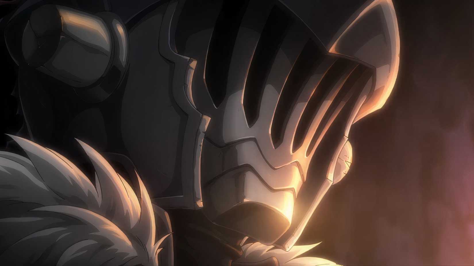 Goblin Slayer's face lit up by the light of a fire in Goblin Slayer Episode 1