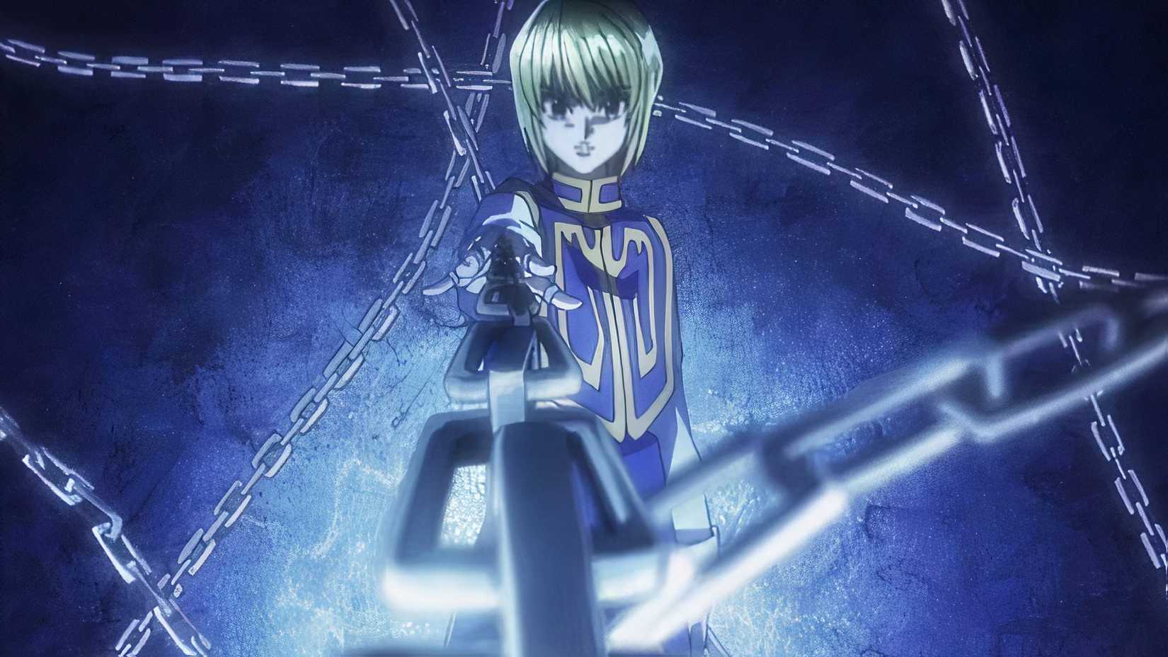 Hunter x Hunter Kurapika casts nen chain magic directly towards the viewer