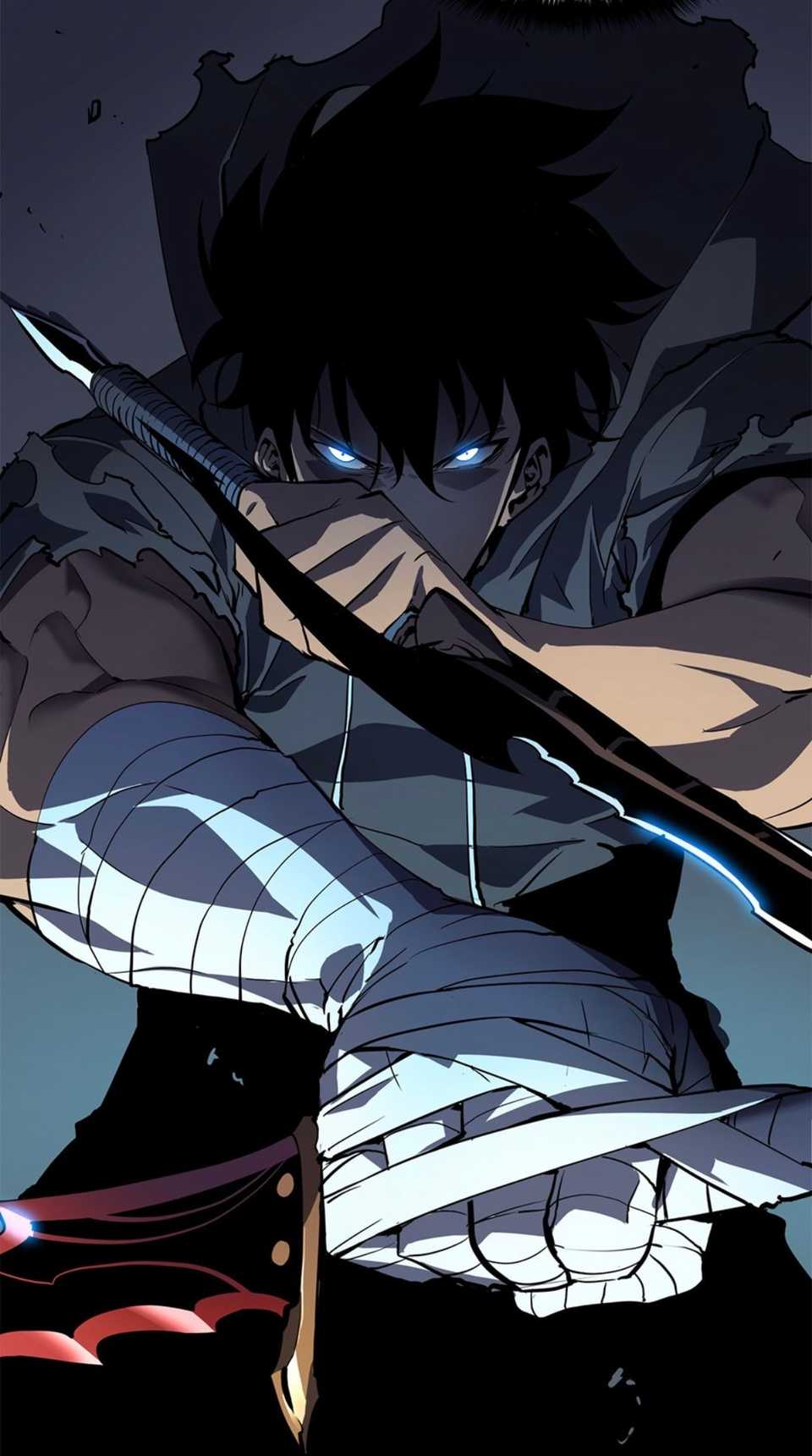 Sung Jinwoo’s iconic dagger pose from the Solo Leveling manhwa