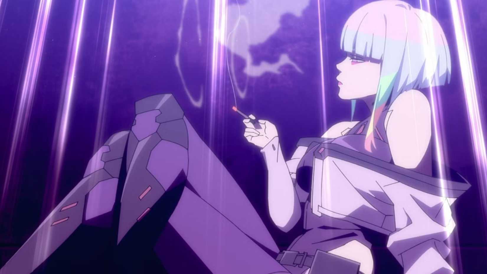 Lucy smoking in Episode 2 of Cyberpunk: Edgerunners anime.