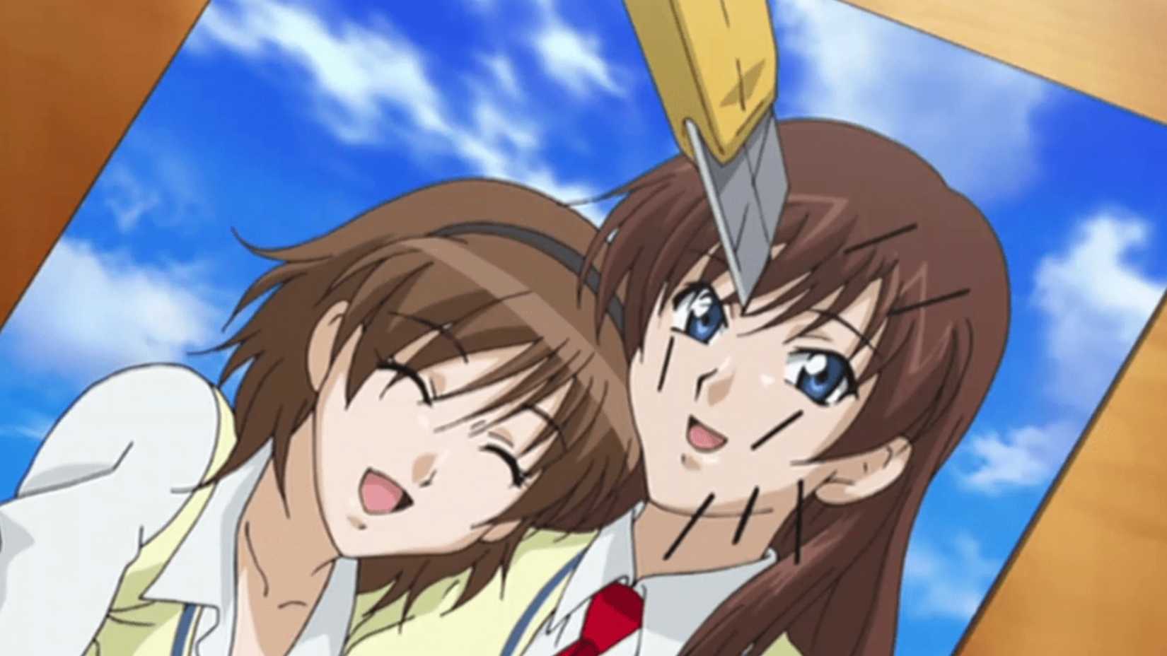 Aya's photo is stabbed by her mother in Master of Martial Hearts.