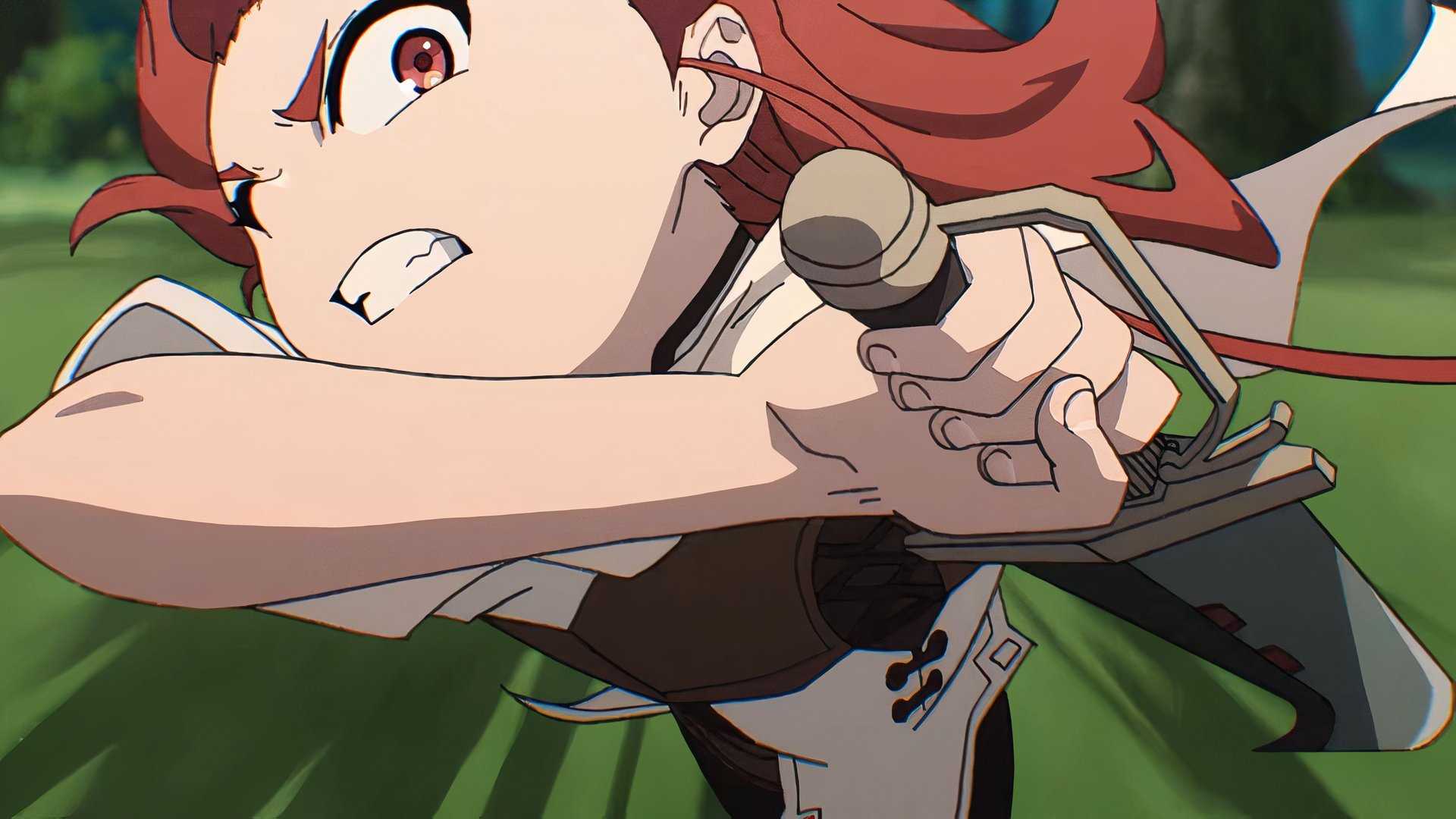 Mushoku Tensei Jobless Reincarnation Eris Greyrat slashing a large knife across the screen