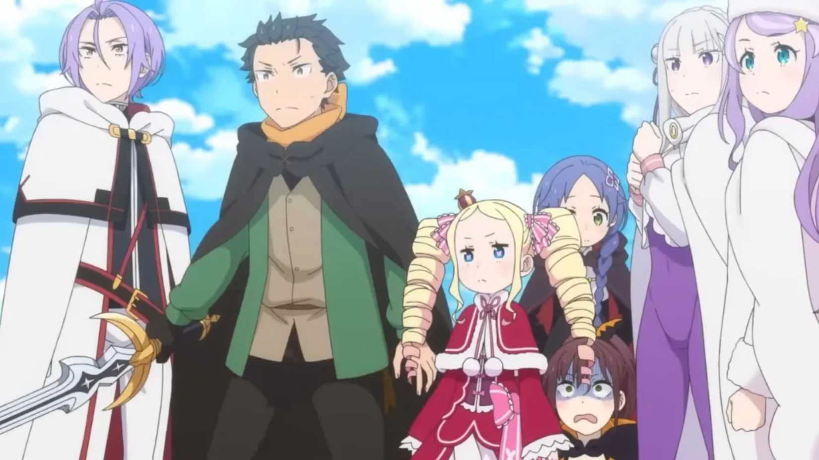 Subaru Natsuki, Emilia, and the group in Re:ZERO - Starting Life in Another World.