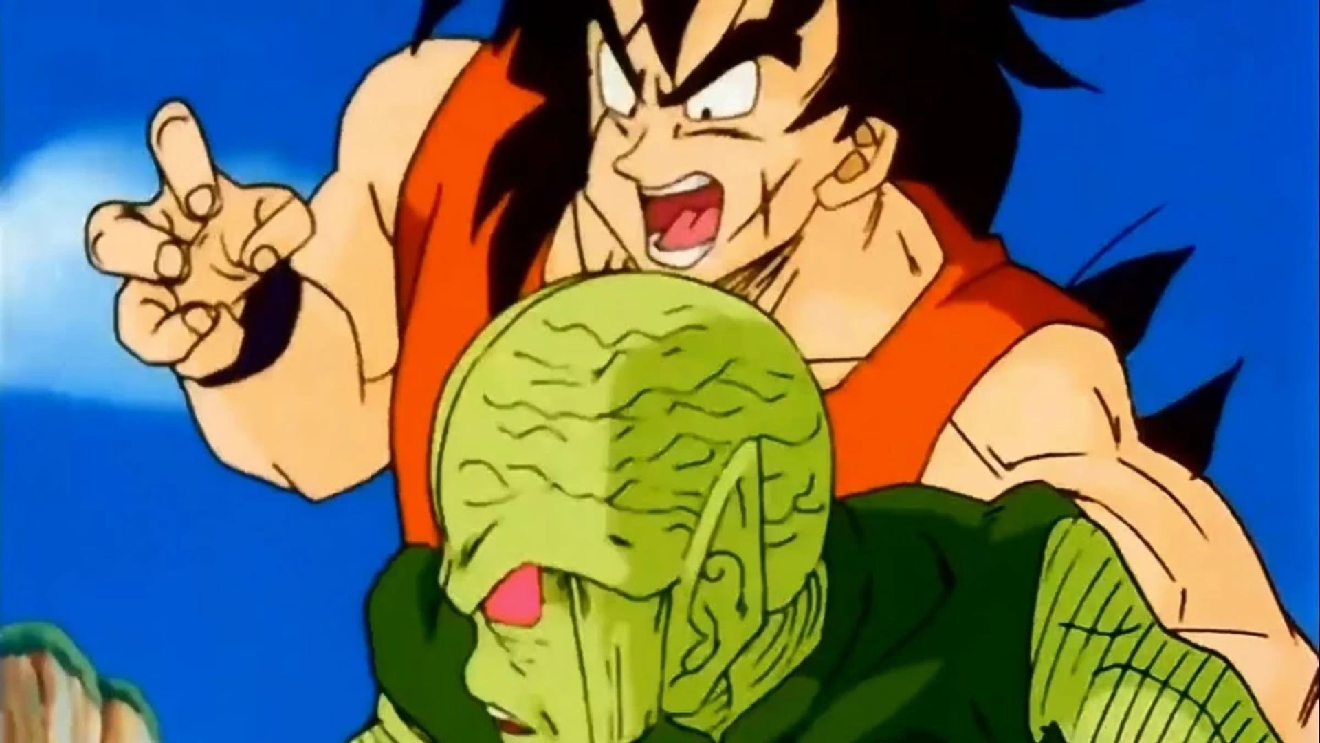 Yamcha fighting Saibaman in Dragon Ball Z anime