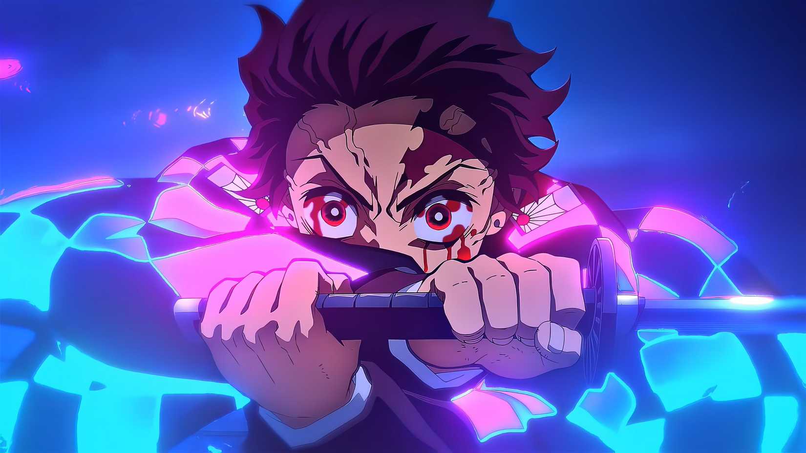 Tanjiro Kamado from Demon Slayer holding his nichirin blade at the ready