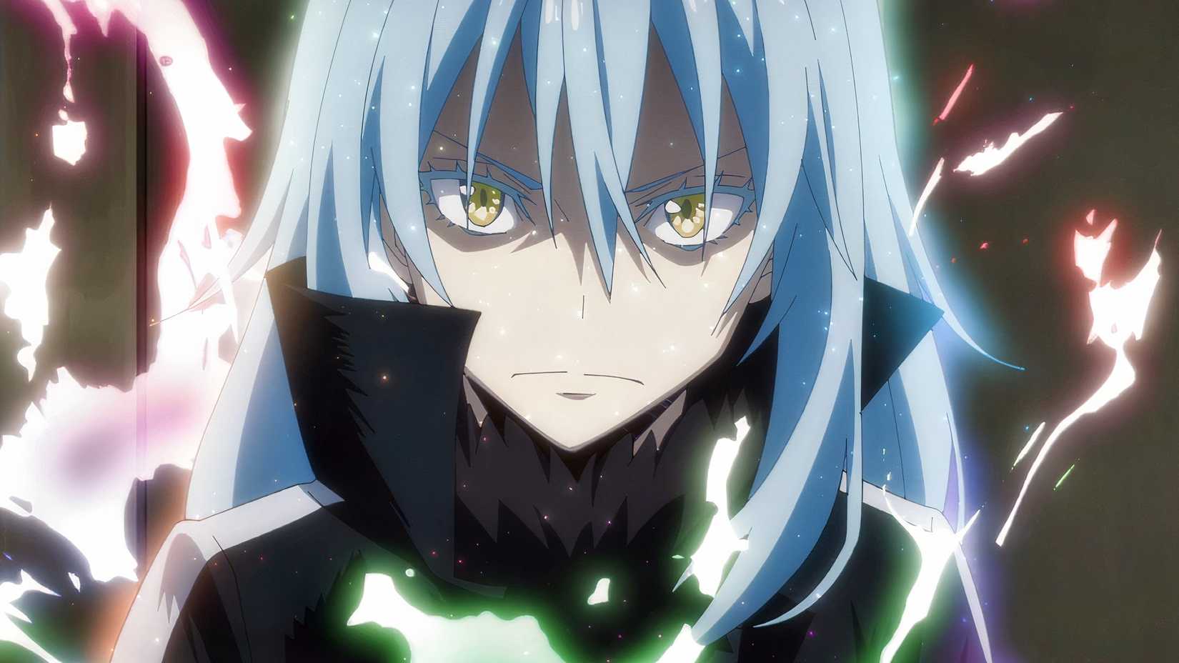 Rimuru in That time i got reincarnated as a slime surrounded by sparks.