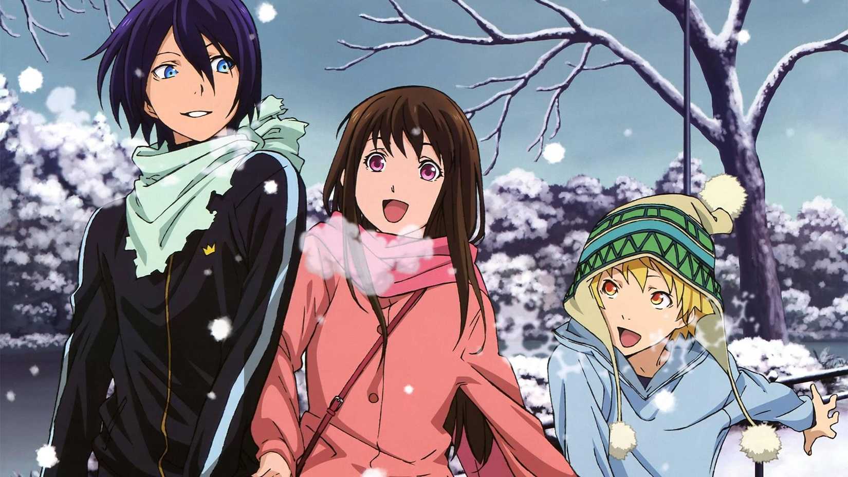 Yato, Hiyori and Yukine enjoy a snowy day together in Noragami