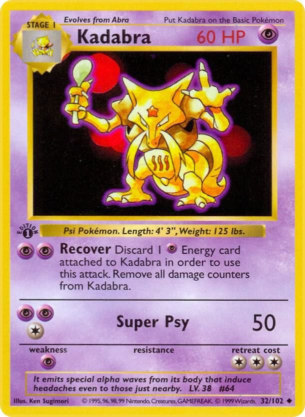 kadabra pokemon card 1995 value 1995- 1st gen Sabrina's Kadabra Pokemon Card