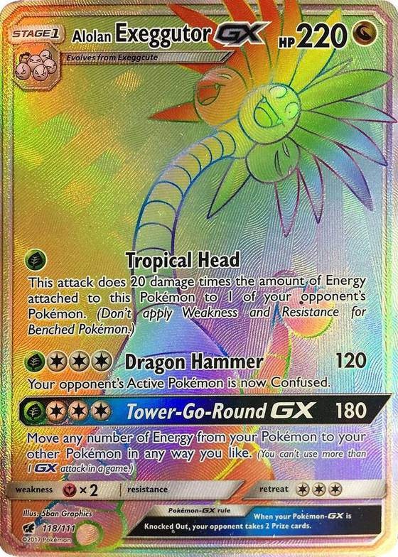 alolan exeggutor pokemon card value GX 107/111 Full Art Rare Crimson Invasion Near Mi CardNest search your deck for up to 5 Grass Energy cards and attach them to your Pokmon in any way you like Alolan Exeggutor ex #225 Prices