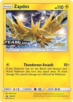 Zapdos SM159 Prerelease Staff - SM Promos Real Time Price Data.