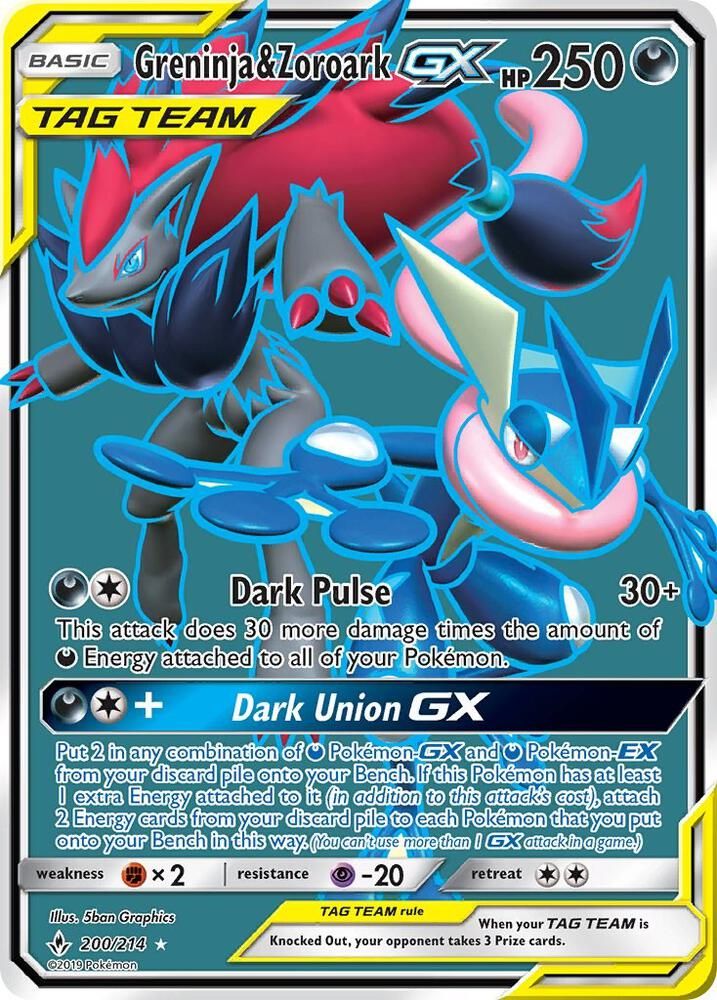Greninja and Zoroark GX 200 Full Art - SM - Unbroken Bonds Real