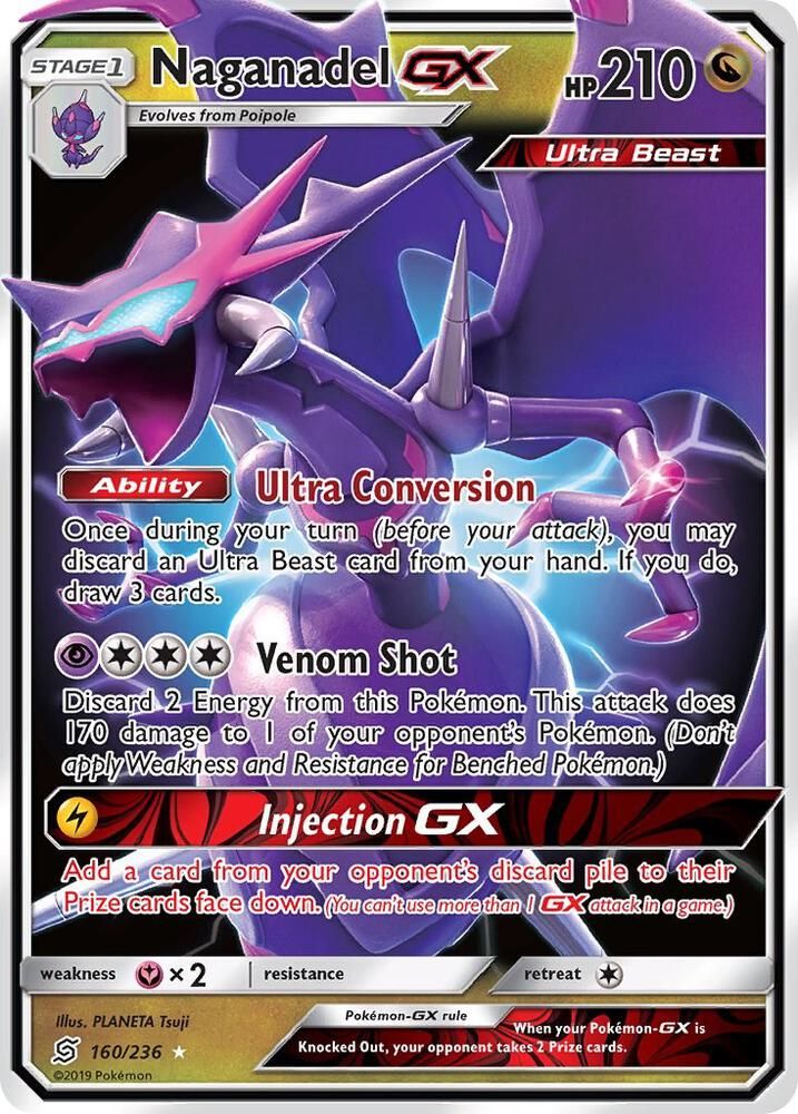 naganadel pokemon card value GX - 160/236 Ultra Rare (You cant use more than 1 GX attack in a game.) Naganadel GX Hidden Fates Shiny