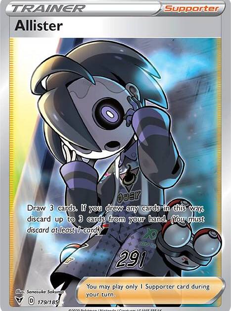 pokemon allister rare league card Trainer Set - 146/185 - Sun Moon Vivid Voltage discard up to 3 cards from your hand Allister Full Art - SWSH04: